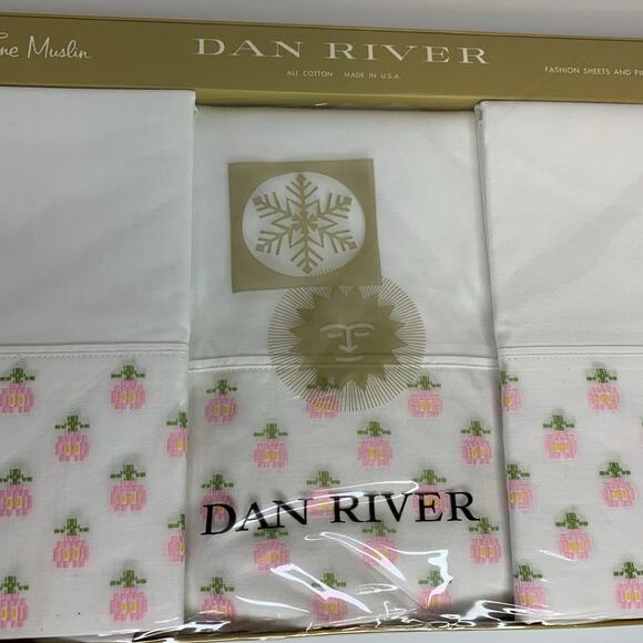 Vintage Dan River Mills Fine Muslin Sheet Set Full Size Pink Windsor Rose NO 164 - Picture 3 of 9